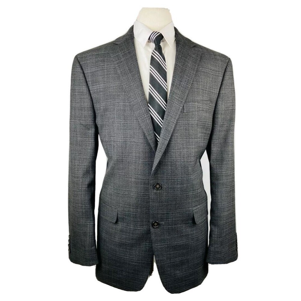 CHAPS RALPH LAUREN MENS 44L GRAY CHECK SUPER SOFT BLAZER SPORT COAT SUIT JACKET